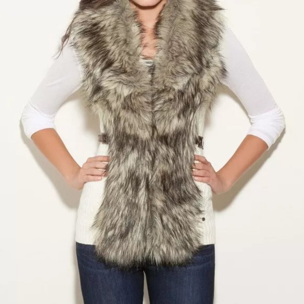 Guess ViVi Sweater Faux Fur Sweater Vest Sz L - Picture 4 of 10